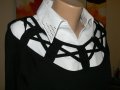 Черна блуза с ефектно деколте, снимка 1 - Блузи с дълъг ръкав и пуловери - 26942768
