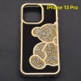 iPhone 14 Pro /iPhone 13 Pro кейс мече с камъчета златист, снимка 4