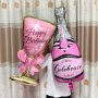 Голяма розова чаша Happy Birthday и шише бутилка шампанско фолио фолиев балон хелий или въздух парти, снимка 2