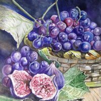 Натюрморт с грозде #натюрмортсгрозде #ароматнисмокини #акварел #оригинал, снимка 1 - Картини - 27796159