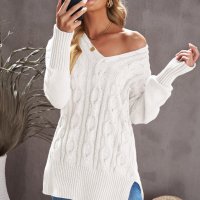 Дамски памучен пуловер в бяло, снимка 3 - Блузи с дълъг ръкав и пуловери - 43152461