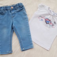 Бебешки дънки Zara и блузка 3-6 месеца, снимка 1 - Панталони и долнища за бебе - 36983073