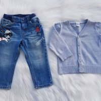 Дънки и жилетка H&M 9-12 месеца, снимка 5 - Бебешки дънки - 28109315