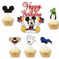 5+1 Мики Маус Mickey Mouse Happy Birthday Картонен топер за торта и мъфини украса декор рожден ден , снимка 1 - Други - 32366067