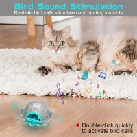 Интерактивна играчка за котки, търкаляща се топка с песни на птици и аксесоари /сиво/, снимка 3 - За котки - 43718279