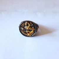 Мъжки черен пръстен с дракон и топаз, снимка 6 - Пръстени - 36674283