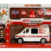 Детска играчка линейка бърза помощ с пътни знаци и светофар, снимка 3 - Коли, камиони, мотори, писти - 43183893