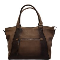 Голяма дамска чанта тип торба с опушени детайли - керемидено кафява, снимка 2 - Чанти - 43476599