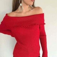 Разпродажба нова червена блузка паднало рамо, снимка 1 - Блузи с дълъг ръкав и пуловери - 43147656