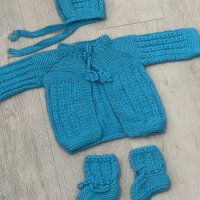 Ръчно плетен екип до 6 месеца, снимка 2 - Бебешки якета и елеци - 44052680