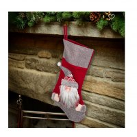 Коледен чорап Mercado Trade, 3D, Дядо Коледа, 45 см, Червен, снимка 2 - Декорация за дома - 38792666