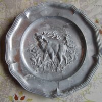 Уникална ловна калаена чиния  за стена елен , снимка 6 - Антикварни и старинни предмети - 26993938