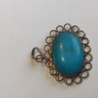 Сребърна висулка със син камък, снимка 1 - Колиета, медальони, синджири - 38523415