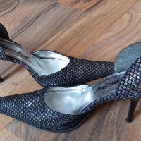 Нови абитуриентски черни елегантни обувки със сребърен брокат и остър връх, БЕЗПЛАТНА ДОСТАВКА, снимка 5 - Дамски обувки на ток - 32729886