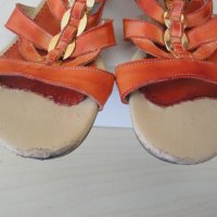 Оранжеви кожени дамски сандали със "златни" елементи, летни обувки, чехли, естествена кожа, снимка 18 - Сандали - 28419497