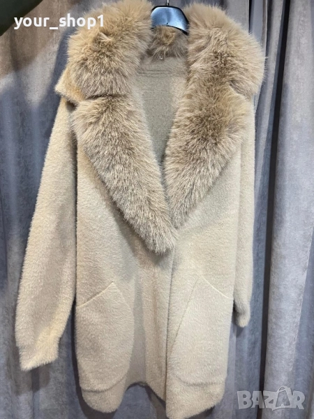 Дамска жилетка кашмир с пухена яка , снимка 1