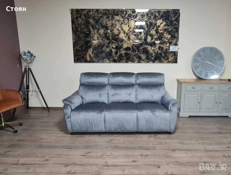 Сив диван тройка от плат плюш, снимка 1