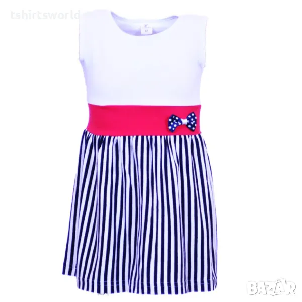 Нова детска моряшка рокличка с висока талия и панделка на точки, снимка 1