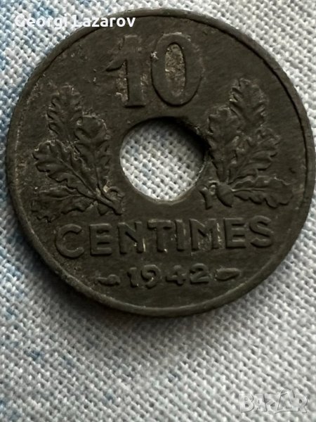 10 сантима Вишистка Франция État Français 1942, снимка 1