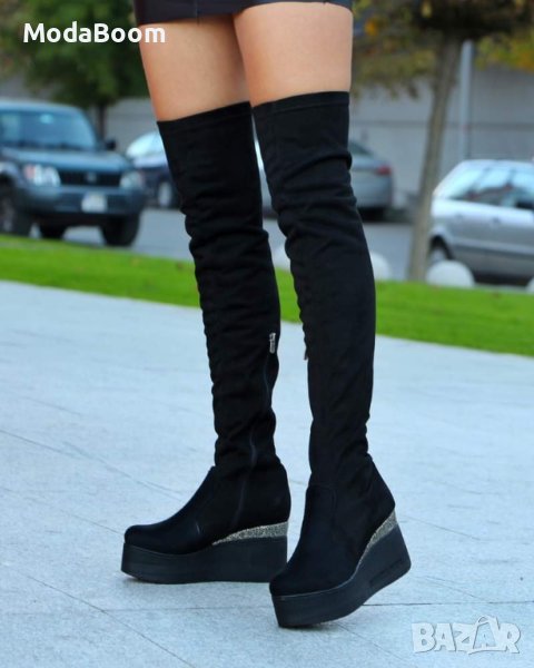 ✨Модерни велурени дамски ботуши на платформа✨, снимка 1