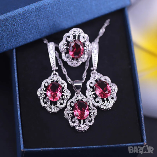 Сребърен комплект с рубини, снимка 1