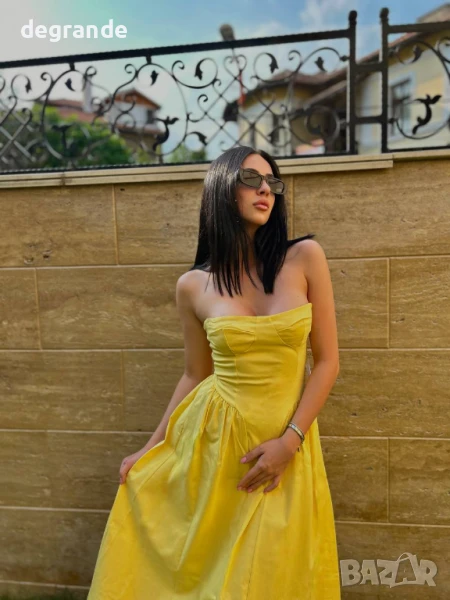 Жълта дълга рокля с прекрасно бюстие, снимка 1