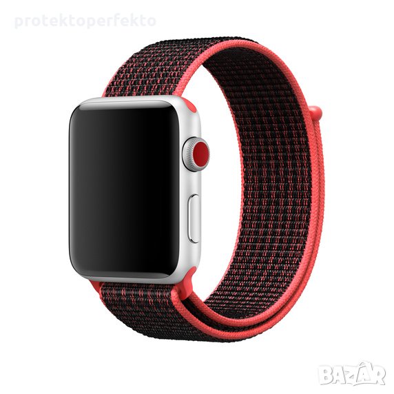 Текстилна каишка band за Apple Watch 7, 6, 5, 4, 3 - велкро red black  цвят, снимка 1