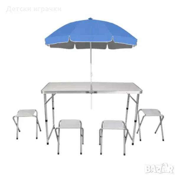 Сгъваема маса със столове тип куфар, маса с три нива, място за чадър , снимка 1