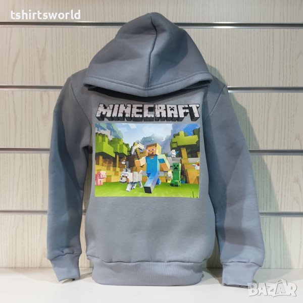 Нов детски суичър в тъмносив цвят с дигитален печат MINECRAFT, снимка 1