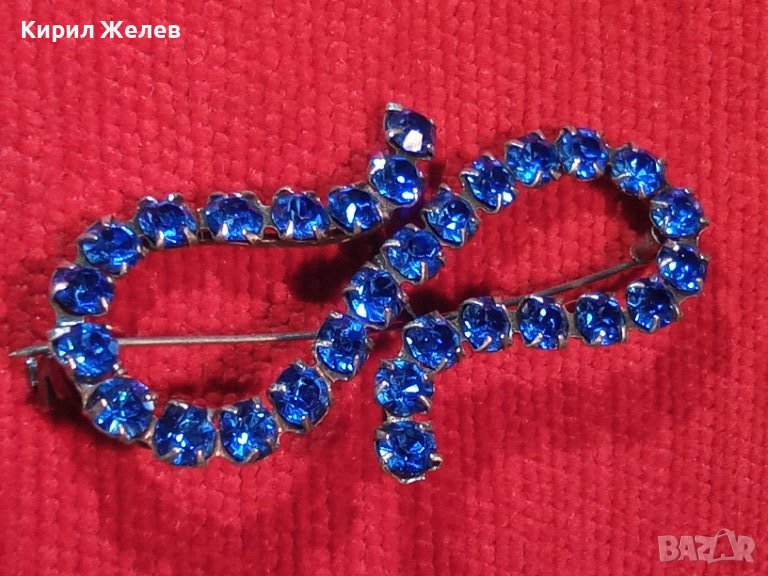 ДЕБЕЛО ПОСРЕБРЕНА МЕДНА СТАРИННА СКЪПОЦЕННА РЕТРО АРТ НУВО БРОШКА с ИСКРЯЩ СИН ЦИРКОНИЙ 40113, снимка 1