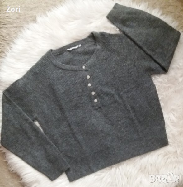 ПУХКАВА и МЕКИЧКА блуза в цвят графит с копченца от ситни сребристи кристалчета, снимка 1