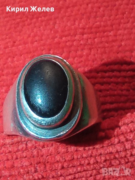 Стар АНГЛИЙСКИ СРЕБЪРЕН СКЪПОЦЕНЕН ПРЪСТЕН СРЕБРО ВИСОКА ПРОБА с РЪЧНО ШЛИФОВАН ЧЕРЕН ОНИКС 40637, снимка 1