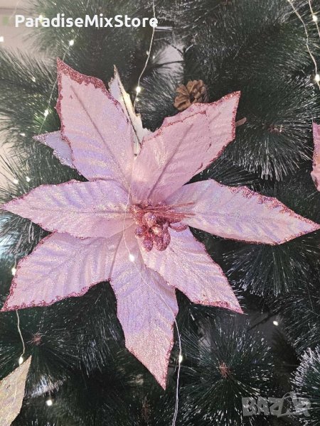 Коледна звезда декорация за елха Pink Christmas, снимка 1