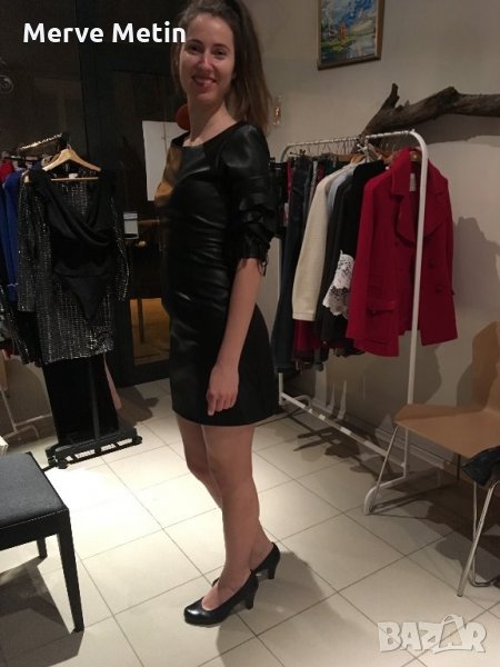 Малка дизайнерска черна кожена рокля внос от Италия , снимка 1