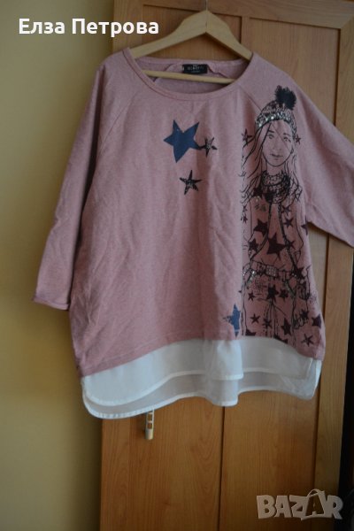 Блуза дамска есенна/пролетно, пепел от рози със звезди момиче и камъни; 5XL÷6XL, снимка 1