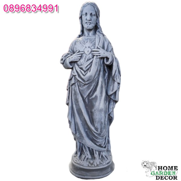 Декоративна статуя Исус Христос фигура от бетон в сиво с бяло, снимка 1