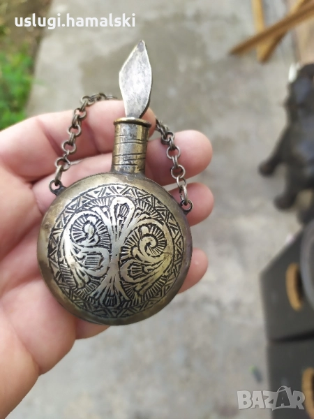 Старо метално шише за парфюм/мускал, снимка 1