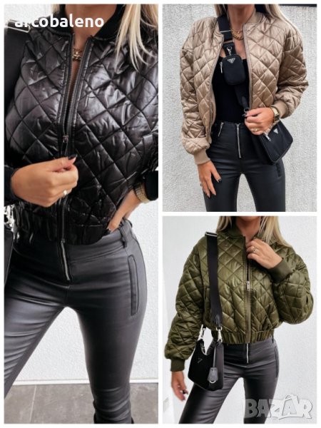 Дамско ватирано яке с къс цип, 3цвята, снимка 1