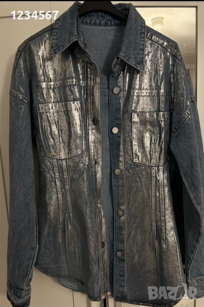 Дамска дънкова риза с лъскав ефект, снимка 1