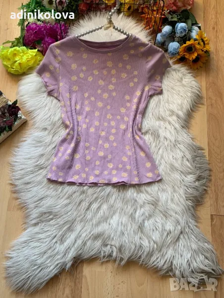 Лилава рипсена тениска, снимка 1