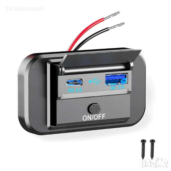 Панел за вграждане с 1 бутон ON/OFF с Type-C и USB входове, снимка 1