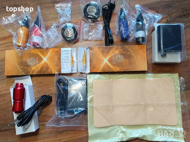 ЧИСТО НОВ комплект за татуировки, машина за татуировки, комплект ротационни писалки с патрони, захра, снимка 2 - Друга електроника - 50694235