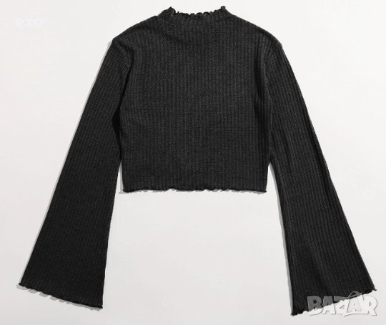 Бял къс топ, Черен къс топ, Моден топ, Топ дълъг ръкав , снимка 5 - Блузи с дълъг ръкав и пуловери - 42992305
