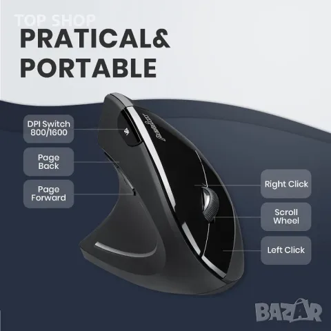 Ергономична безжична мишка за лява ръка Perixx PERIMICE-713L, снимка 7 - Клавиатури и мишки - 48780366