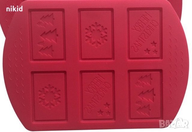 6 Коледни шоко блокчета силиконов молд форма за плочки шоколад и бисквитки фондан, снимка 2 - Форми - 28972386