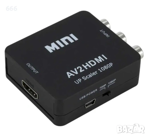 RCA AV (чинчове) към HDMI конвертор 1080P AV2HDMI NTSC PAL адаптер, снимка 2 - Друга електроника - 53288454