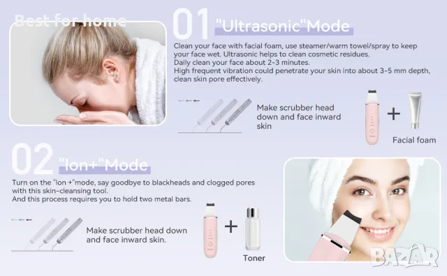 ANLAN Ултразвуков скрубер/ шпатула за кожа 4 в 1, снимка 3 - Козметични уреди - 47326557