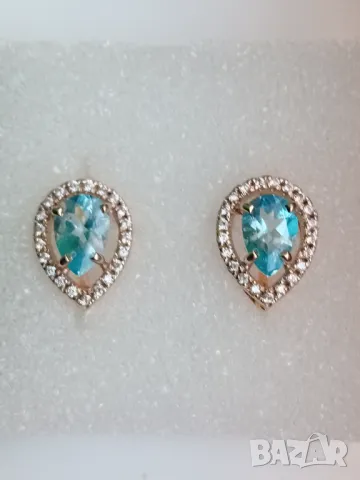 Руски златни обеци с естествен топаз и фианити, снимка 2 - Обеци - 49602067