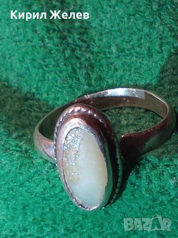 СТАР СРЕБЪРЕН СКЪПОЦЕНЕН АРТ ДЕКО ПРЪСТЕН СРЕБРО 925 с ШЛИФОВАН БЯЛ ИВИЧЕСТ АХАТ МАЙСТОРСКИ 25818, снимка 2 - Антикварни и старинни предмети - 35828759