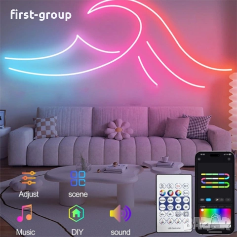 Комплект IC-RGB LED Неонова Лента 5М Bluetooth дистанционно управление, снимка 2 - Лед осветление - 53047503